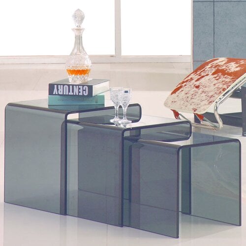 Three Nested Glass Coffee Tables - Grey Glass