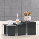 Three Nested Glass Coffee Tables - Black-Clear Glass
