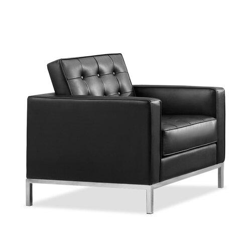 Florence Knoll Sessel mit schwarzem Leder
