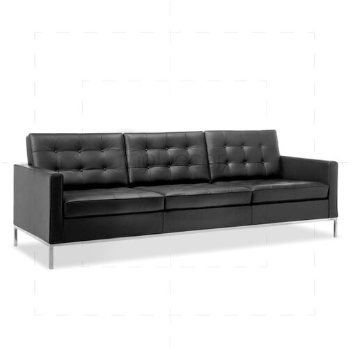 Florence Knoll Dreisitzer mit schwarzem Leder