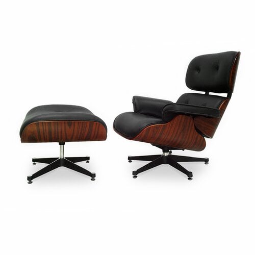 Eames Lounge Stoel & Voetenbank - Zwart met kersenhout