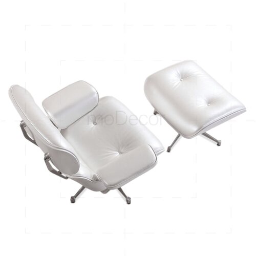 Eames Lounge Chair und Ottomane - Perlwei� mit wei�em Holz