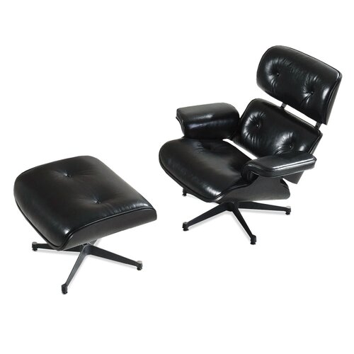 Lounge Sessel und Ottomane - Schwarz mit schwarzem Holz