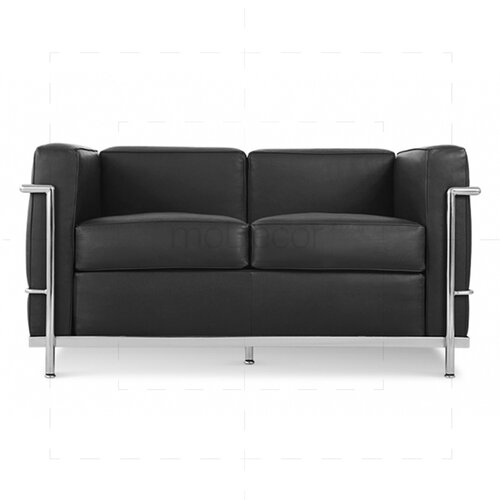 LC6 Sofa Zweisitzer mit schwarzem Leder