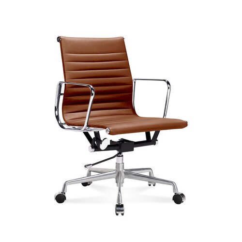 Halbhoher Eames Office Chair EA117 mit geripptem, cognac Leder