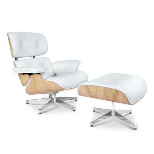Lounge Sessel und Ottomane Charly XXL neue Maße - Weiß mit Eichenholz