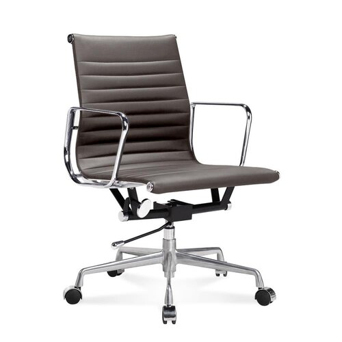 Halbhoher EA117 Eames Office Chair mit geripptem, dunkelbraunem Leder