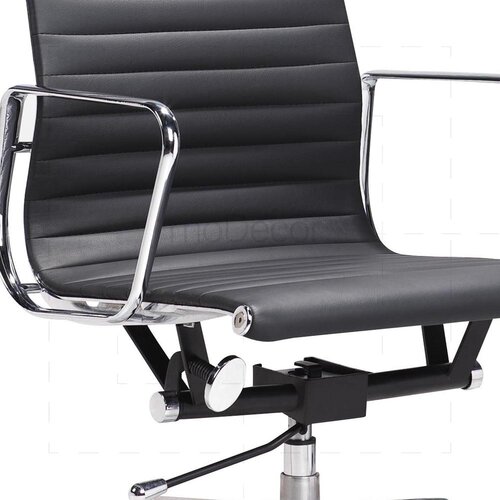 Halbhoher Eames Office Chair EA117 mit geripptem, schwarzem Leder