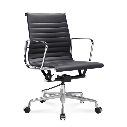 Eames Conference Chair Office Low Back Ribbed Leather Black