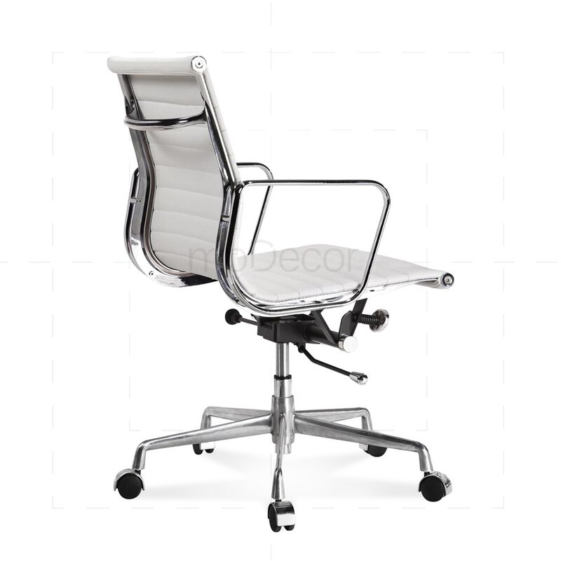 Eames Office Chair Low Back Ribbed Leather White 327 04