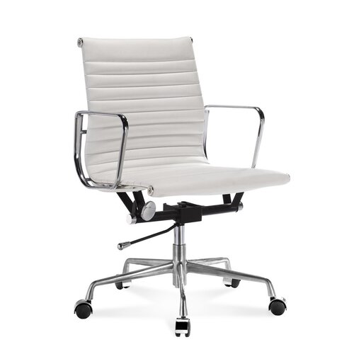 Halbhoher Eames Office Chair EA117 mit geripptem, wei�em Leder
