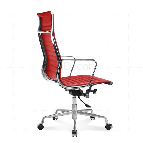 Hoher Eames Office Chair mit geripptem, rotem Leder
