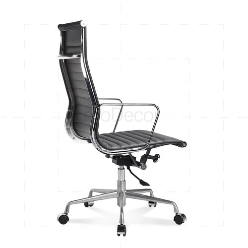 Hoher Eames Office Chair mit geripptem, schwarzem Leder
